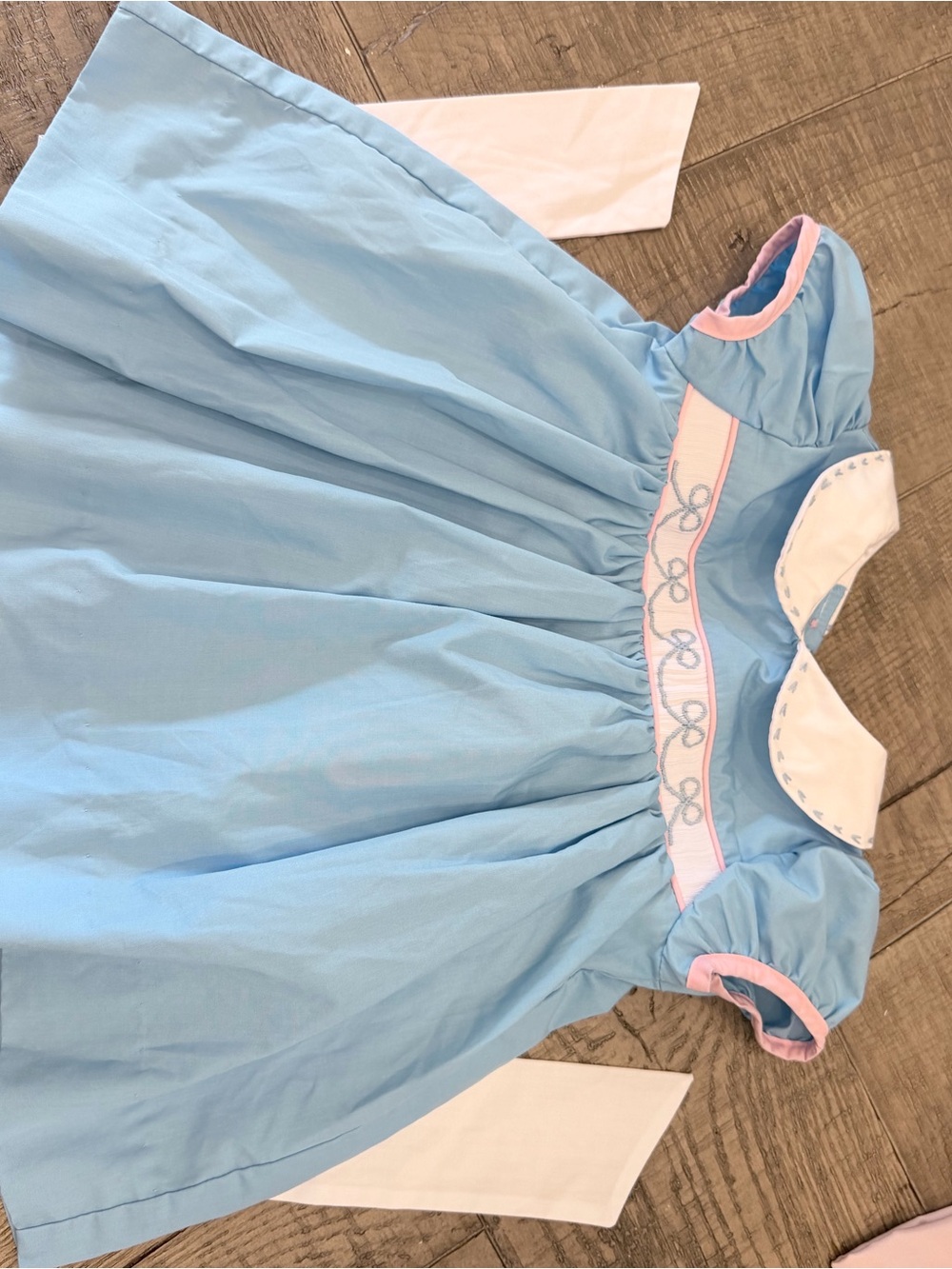 The Beaufort Bonnet Company Light Blue Dress with Pink Trim